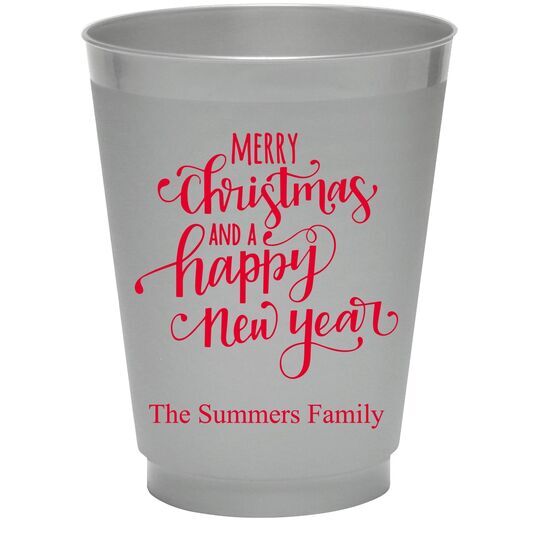 Hand Lettered Merry Christmas and Happy New Year Colored Shatterproof Cups